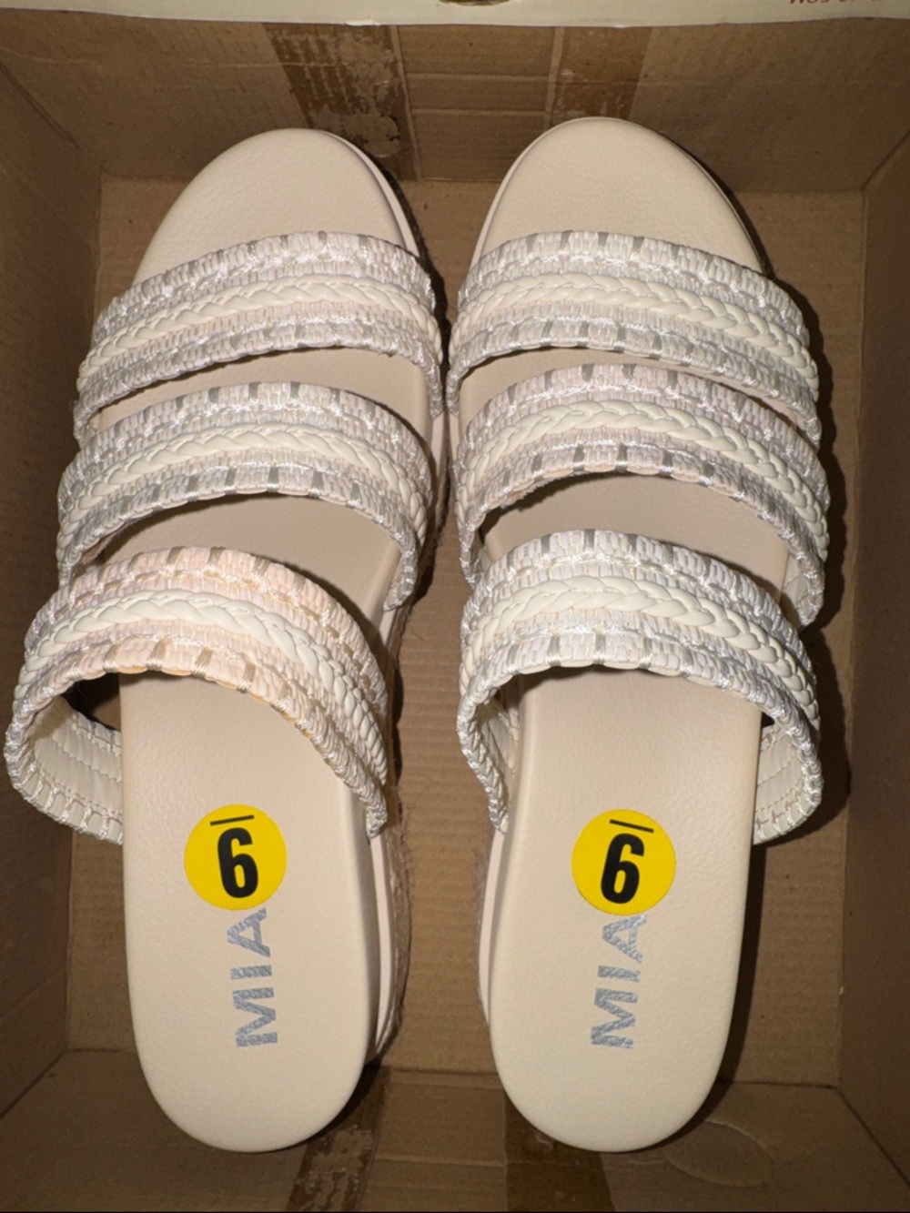 MIA Women's Braided Cream Slide Sandals